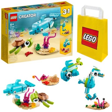 KLOCKI LEGO CREATOR 31128 DELFIN I ŻÓŁW 3 W 1 + TORBA PAPIEROWA LEGO