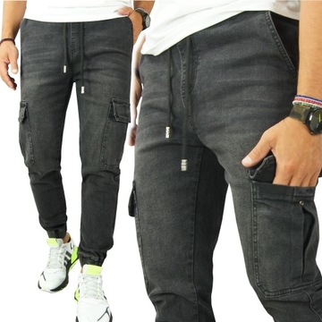 Męskie SPODNIE JOGGERY BOJÓWKI CZARNE jeans 007 XL