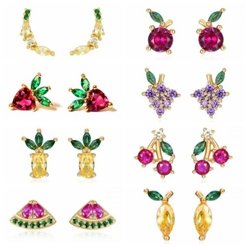 Красочные ушные иглы, кристаллы, цирконы, мини-милые фрукты, животные