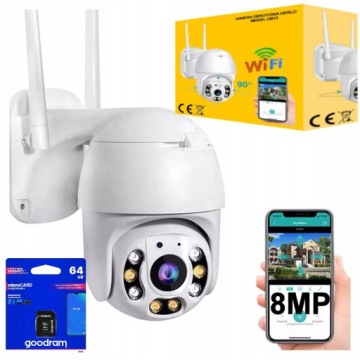 Venkovní otočná Ip WiFi kamera 8MP 4K Ultra Hd