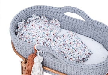 Колыбелька для куклы - Как Моисей, корзина (кремовая) + белая деревянная качалка