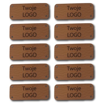 10x Metka Metki ekoskóra handmade 35x15 napis twój tekst personalizacja
