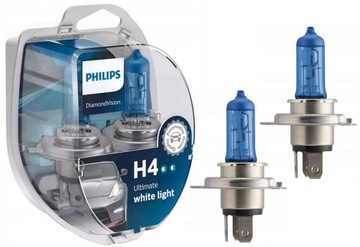 ŻARÓWKI H4 PHILIPS DIAMOND VISION 5000K BIAŁE EFEKT XENON / LED 12V 60W