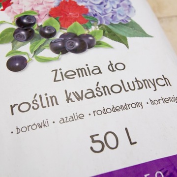 Ziemia DO ROŚLIN KWAŚNOLUBNYCH 50L do borówki azalie hortensje wrzos