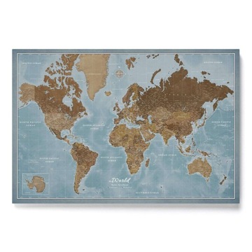 Mapa Korkowa Świata w języku Angielskim Błekitna Brązowa 70x50cm