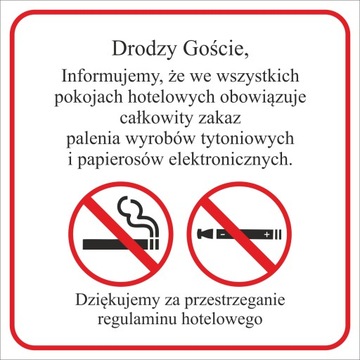 Naklejka ZAKAZ PALENIA PAPIEROSÓW do POKOJU HOTELU