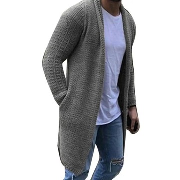 Men Cardigan Solid Color Open Front Knit Sweater L