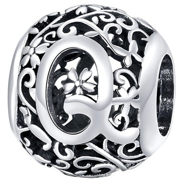 CHARMS literka Q zawieszka srebro pr 925 koralik kwiatek gałązki litera
