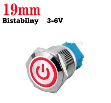 Przycisk sterowniczy przełącznik SPDT metalowy 19mm LED Czerwony 5V bi