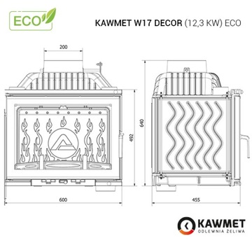 Каминная топка KAWMET W17 Decor 12,3 кВт ECO