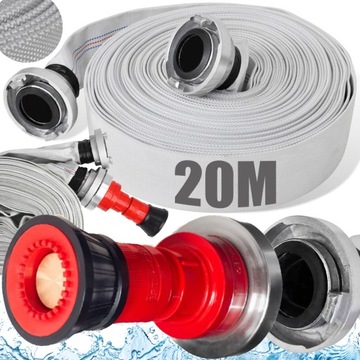 WĄŻ STRAŻACKI DO WODY ze ZŁĄCZKAMI PARCIANY STRAŻAK 25mm 1 CAL + PRĄDOWNICA