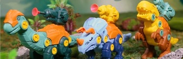 DINOZAURY DO SKRĘCANIA ROZKRĘCANIA Zestaw 3 FIGURKI z wyrzutniami STRZAŁKI