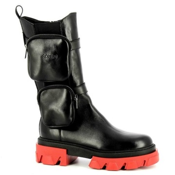 CARINII B5980 BOTKI WORKERY SKÓRA CZERWONE CZARNE