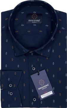 Elegancka granatowa PREMIUM koszula męska z lycrą w drobne wzorki SLIM-FIT