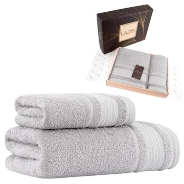 Zestaw dwóch ręczników bawełnianych LADIN 50x90 i 70x140 Karna Home SZARY