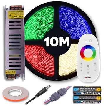 ZESTAW Taśma LED RGB kolorowa + biały neutralny z pilotem i zasilaczem 10M