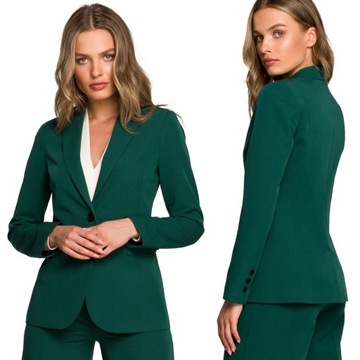 NARZUTKA ŻAKIET MARYNARKA DAMSKA ELEGANCKA PROSTA ZAPINANA ZIELONA 36 S