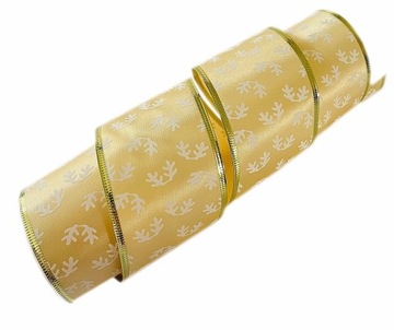SZEROKA ŚWIĄTECZNA WSTĄŻKA 63mm PREZENTÓW 3m R-żół