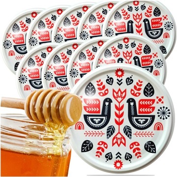 Zakrętki na Słoiki Wieczka do słoików Nakrętki Kurpie Folk Fi 82 6z 10szt.