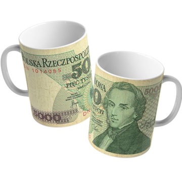 BIAŁY KUBEK Prezent Klasyki PRL wzór BANKNOT 01