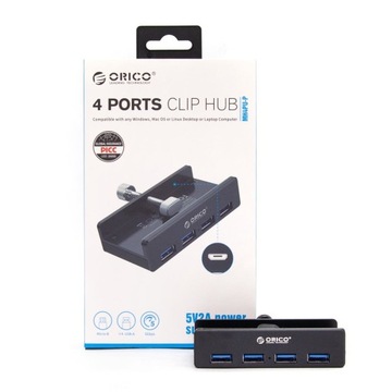 Orico Hub aktywny czarny biurkowy przykręcany 4x USB-A 5Gbps + kabel USB