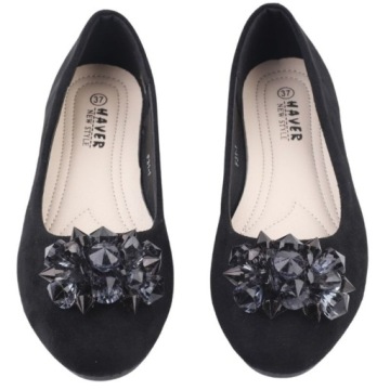 CZARNE BALERINKI DAMSKIE WSUWANE PŁASKIE Z KOKARDĄ GŁADKIE WKŁ.EKOSKÓRA