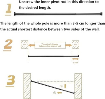 Карниз для штор без сверления, телескопический карниз 300-355 см, черный