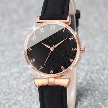 Casual Round Pointer Quartz Watch Textured Fashion Analog PU Leather