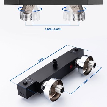 ZESTAW PRYSZNICOWY TERMOSTAT STALOWY BATERIA DESZCZOWNICA 30X30CM CZARNY