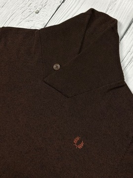 FRED PERRY Wełniany Sweterek z Kołnierzem Męski Merino Wool Logowany r. M