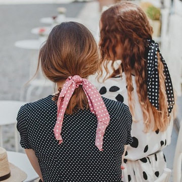 РОЗОВЫЙ шарф и резинка для волос в горошек