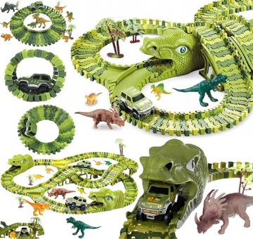 TOR WYŚCIGOWY SAMOCHODOWY DINO AUTA PARK DINOZAURÓW ZESTAW 271 ELEMENTÓW