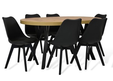 Stół okrągły rozkładany 100 cm 6 krzeseł KOLORY