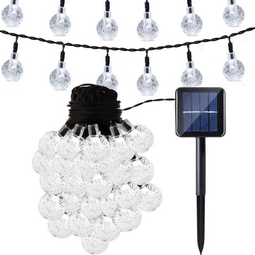 12M GIRLANDA LAMPKI OGRODOWE SOLARNE ŚWIETLNA 100 LED KULKI ZIMNE BIAŁY
