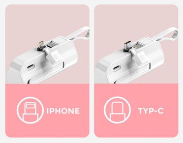 Мини-пауэрбанк 5000 мАч с поддержкой IPHONE/TYPE-C - БЕЛЫЙ