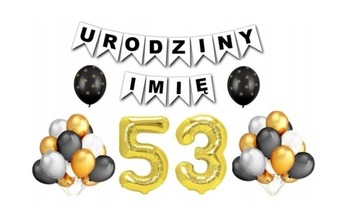 Zestaw na 53 Urodziny Balony Baner Dowolne Imię