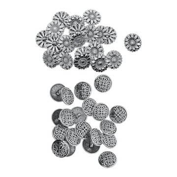 40 sztuk metalowych guzików w kolorze antycznego srebra, vintage, 18 mm, kwiat i labirynt