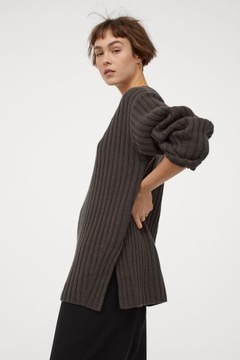 H&M HM Wełniany sweter w prążki damski modny luźny oversize obszerny 34 XS
