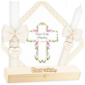 КРЕЩЕННАЯ СВЕЧА И КРЕЩЕСТВЕННАЯ СВЕЧА ГРАВИРОВКА ШКАТУЛКА Сувенир на Крещение