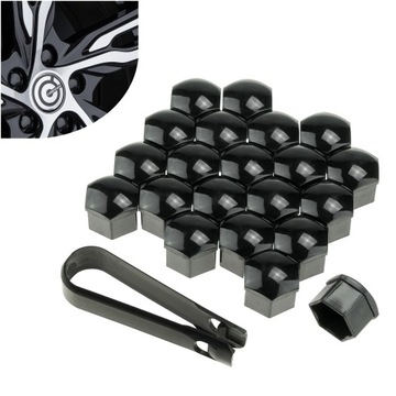 CZARNE NAKŁDAKI NASADKI ZAŚLEPKI KAPTURKI NA ŚRUBY KÓŁ KLUCZ 17MM 21SZT.