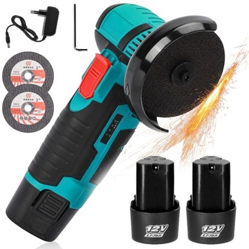 MOCNA SZLIFIERKA KĄTOWA AKUMULATOROWA MINI 2xAKU 12V + 76MM TARCZA 2 SZT