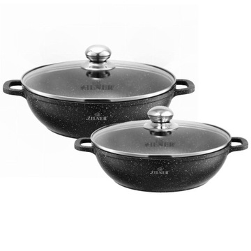 ZESTAW GARNKÓW 4el GARNEK NISKI WOK CERAMICZNY POKRYWKA MARMUREK