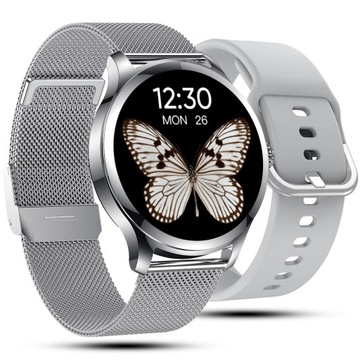 SMARTWATCH DAMSKI DLA KOBIETY MENU PL ROZMOWY SMART WATCH SREBRNY 2 PASKI