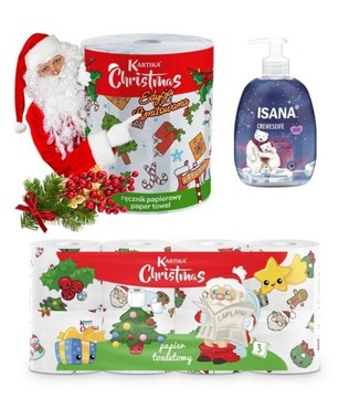 Zestaw ozdoby świąteczne do domu RĘCZNIK PAPIER TOALETOWY MYDŁO MIKOŁAJ