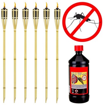 ZESTAW: 6x Pochodnia bambusowa 90 cm + Olej na komary 