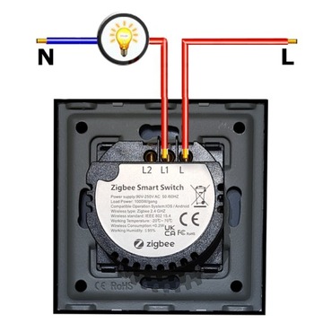 2-контурный сенсорный переключатель TUYA ZigBee. черный #без Н