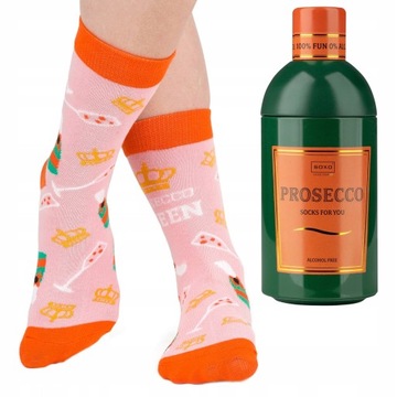 KOLOROWE SKARPETKI DAMSKIE BUTELKA PROSECCO SOXO PREZENT DLA DZIEWCZYNY