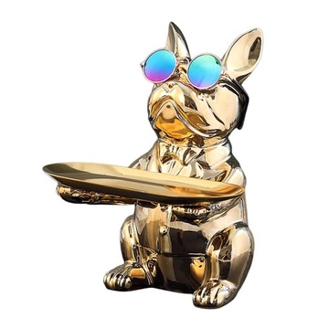 Galwanizowana ceramika statua z motywem psa tacka na klucze miska na biżuterię złota