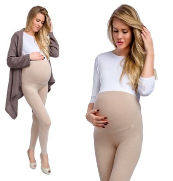 LEGGINSY CIĄŻOWE bawełniane getry z panelem ciążowym L/40