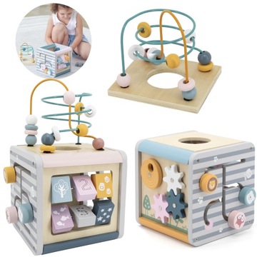 Viga PolarB DREWNIANA KOSTKA SENSORYCZNA KOŁO Activity Box SORTER LABIRYNT